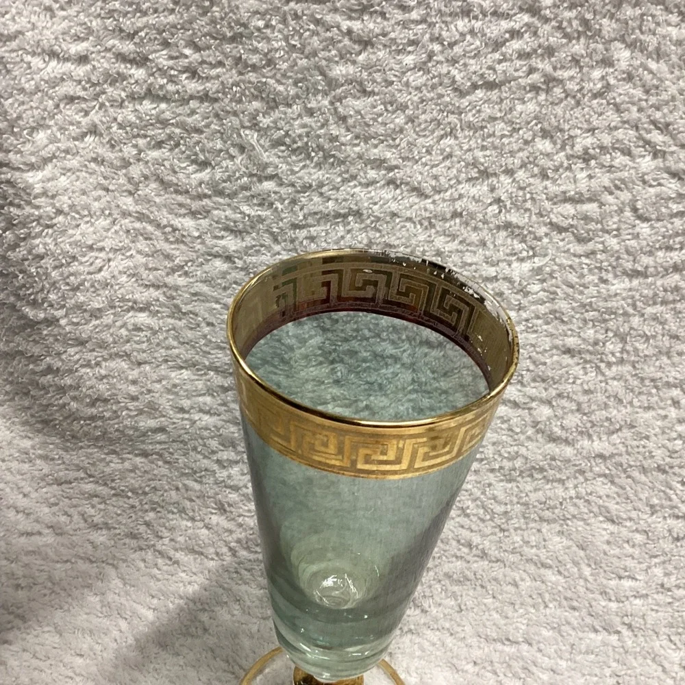 I Preziosi Italy Green Glass Flute 24K Gold Greek Key Handmade Vintage 7in